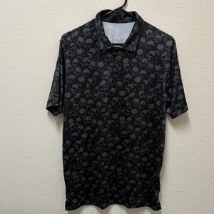 Men's Black Skull Pattern Polo Shirt